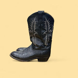 Vintage Tony Lama Cowboy Boots 11.5D Black Pebbled Leather Western Boots USA